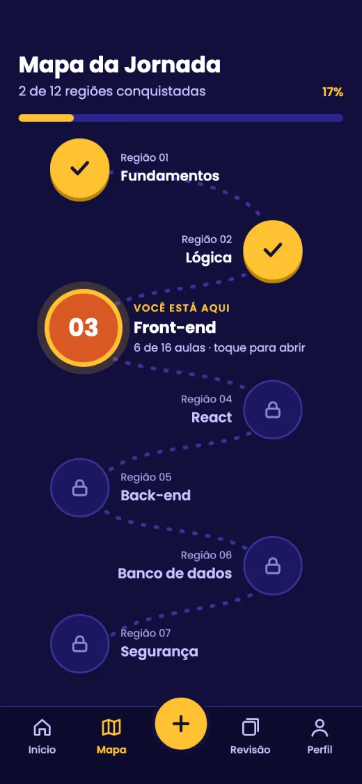 Tela do Mapa da Jornada no app