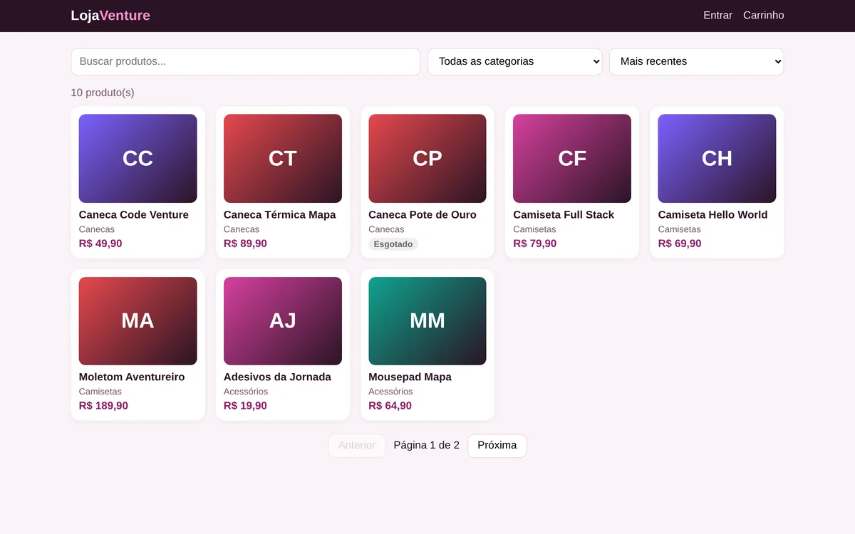 Loja Venture, catálogo de produtos